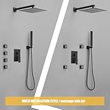 BESy 12 Inch Rain Shower Head System 4 Full Body Jets Set, Wall Mounted High Pressure Rainfall Shower Faucet Fixtures Combo with 2 in 1 Handheld Sprayer Hand Showerhead for Bathroom, Matte Black