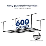 FLEXIMOUNTS 4x8 Overhead Metal Garage Storage Rack w/Hooks Adjustable Ceiling Storage Rack, 96" Length x 48" Width x 40" Height, 22''-40" Ceiling Dropdown, Black