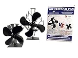 Freedom Stoves Heat Powered Wood Stove Eco Fan, 348CFM, 14" Large Size, 4 Blade for Wood Pellet Log Burner - Non Electric Thermal Blower, Black