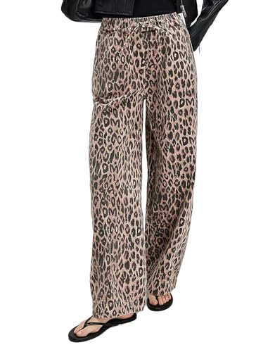 Kedera Women's Baggy Leopard Jeans Mid Rise Animal Print Y2K Jeans Wide Leg Trousers Elastic Waist Cargo Pants with Pockets