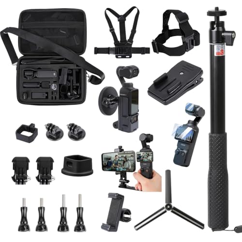 PellKing 21 in 1 Accessories Kit for OSMO Pocket 3,Including Hard Shell case,Magnetic Mount,Desktop Base Mount,Selfie Stick,Tripod,Chest Mount,Mobile Phone Holder,Screen Protector,Backpack Clip