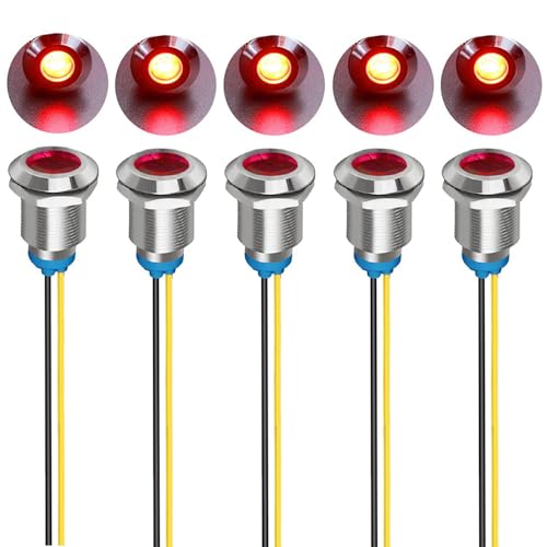 Gebildet 5Pcs 12mm LED Metal Indicator Light AC 110V-220V Waterproof Signal Lamp (Red)