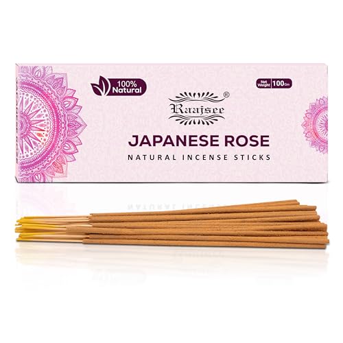 Raajsee Japanese Rose Incense Sticks 100 Gm Pack-100% Pure Organic Natural Hand Rolled Free from Chemicals-for Church,Aromatherapy,Relaxation,Meditation & Sensual Therapy