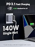 UGREEN 140W USB C Charger, Mac Book Pro Charger Nexode PD3.1 PPS 3-Port Foldable GaN Fast Laptop Wall Charger Power Adapter for MacBook Pro 16'', iPhone 16/15, Chromebook (with 240W Cable)