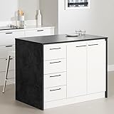 South Shore Myro Kitchen Island, Faux Black Stone and White