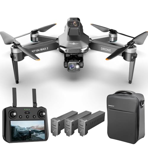 Teeggi KF104 MAX2 Drone with Camera 4K for Adults, 6 km Control Distance, Remote Control with Screen, 3-Axis Gimbal, 360° Obstacle Avoidance, Professional RC Quadcopter Dronhen, 3 Batteries