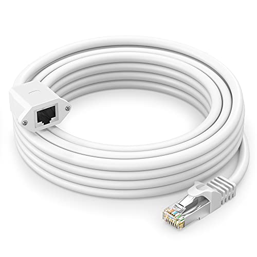 Ethernet Extension Cable, Cat 6 Ethernet Cable Extender, Internet Cable with Shielded RJ45 Male-to-Female Connector, LAN Cable Extension for Patch Networks, White (30 Feet)