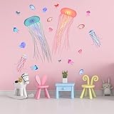 AnFigure Large Jellyfish Fish Wall Stickers Under The Sea Life Marine Animal Jelly Wall Decals Baby Nursery Kids Room Daycare Girls Bedroom Bathroom Wall Decor