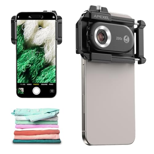 APEXEL Phone Microscope Lens, 200X Phone Micro Lens Nano Zoom for Android/iPhone With LED UV Light/CPL/Universal Clip, Mini Pocket Digital Microscope, Portable Smartphone micro lens Camera Attachments