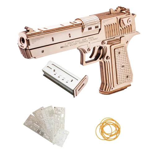 MU Wooden Puzzle for Adult Desert Eagle Wood Rubber Band Gun Defender Building, AK47 Revolver Pistol Toys 3D Metal Puzzles Model Kits, Handgun DIY Kits Xmas Birthday Men Hobby Gifts Desk Decor