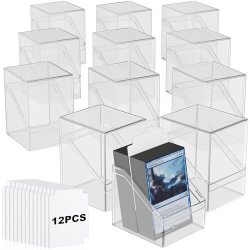 Mlikero Card Deck Cases, 12 Pack Acrylic Commander Deck Box Holding 100+ Sleeved Cards with 12 Dividers, Clear Card Storage Box Fit for MTG, TCG, Sports Cards