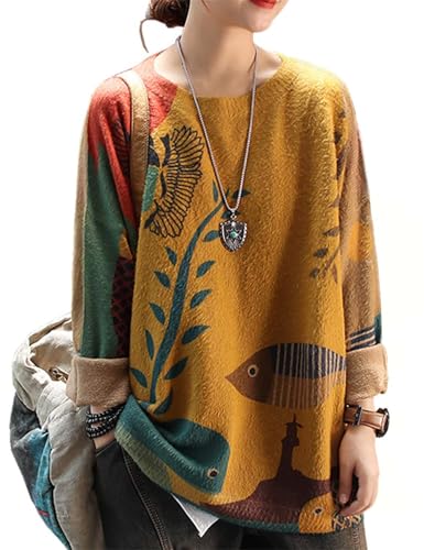 YESNO Women Christmas Sweater Graphic Printed Oversized Pullover Sweaters Casual Loose Knit Tops S S01 CR19