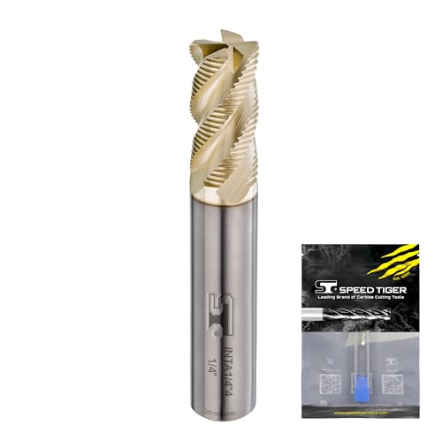 SPEED TIGER INTA Carbide Roughing End Mill - for Alloy Steels/Hardened Steels - Micro Grain Carbide End Mill - ZrN-A Coating - 4-Flute - INTA1/4-4 (1 Piece, 1/4")