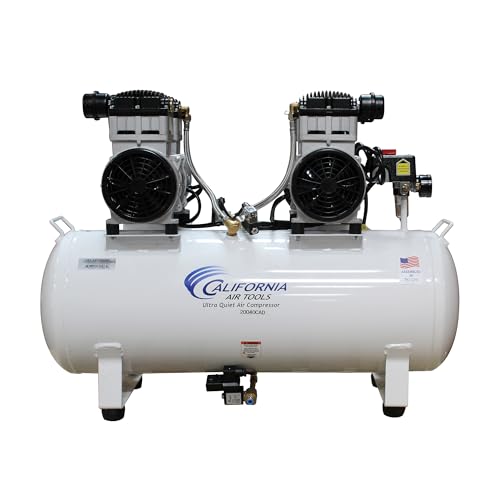 California Air Tools 20040CAD Powerful 4.0 HP Ultra Quiet and Oil-Free Air Compressor, 20 Gallon Tank, 75 dB Noise Level, White, 220v 60hz, with Automatic Drain Valve
