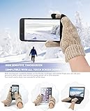 Womens Winter Knit Warm Hat Beanie Long Scarf Touch Screen Gloves Set Skull Caps Neck Scarves for Women Men Beige