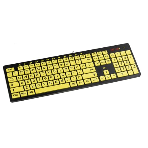 Clevy Low Vision Keyboard Large Print High Contrast USB Wired Computer Keyboard Yellow Keys with Black Letters - Oversized Print Big Letters Great for Visually Impaired Individuals and Seniors