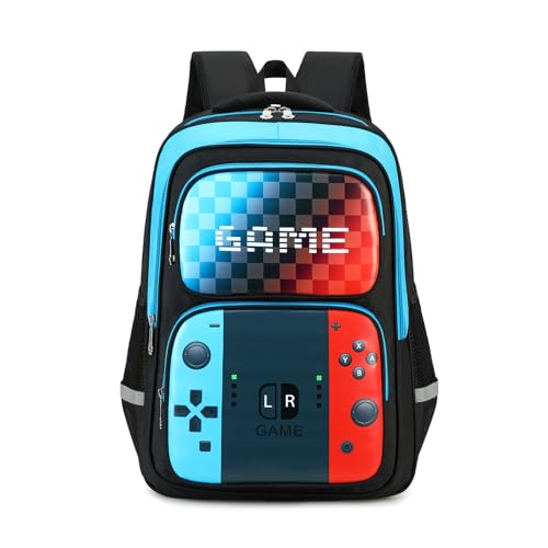 EINSZ School Backpack For Boys bookbag Game Backpack For Kids Junior High School Primary School Boys Backpack (Blue&red)