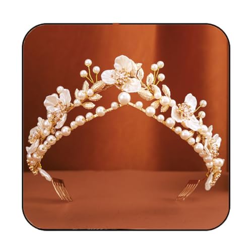 Gortin Flower Crown Bride Wedding Headband Gold Leaf Bridal Princess Headpiece Pearl Tiara Hair Accessories for Women