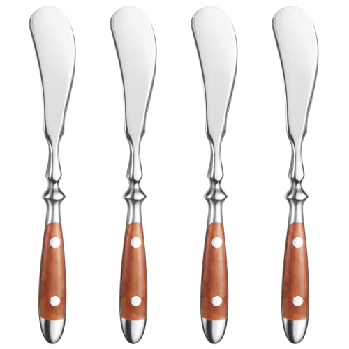 CherHome Butter Spreader，4pcs Butter Knives，Premium Stainless Steel 18/8 Butter Cheese Jam Appetizer Spreading Knives with Comfortable Bakelite Handle，Wood Grain