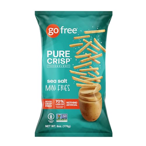 GO FREE Mini Fries Potato Chips – Healthy Snacks for Kids & Adults – Low Fat Snacks Made With Real Potatoes - Gluten Free, Vegan, Low Calories – 6oz Bags (6-Pack) Salted Fries