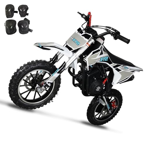 SYX MOTO 58CC 4-Stroke Kids Mini Dirt Bike, Gas Powered Off-Road Motorcycle, Pocket Pit Trail Bikes W/EPA Approved, 8-14 with Child Protective Equipment Sets(Blackwhite)