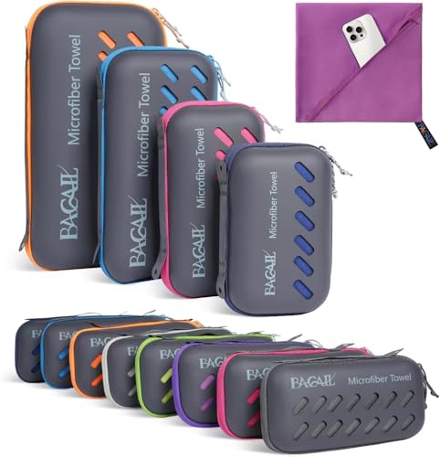 BAGAIL Camping Towel with EVA Case, Compact & Ultra Soft Microfiber Travel Towel - Super Absorbent & Lightweight Quick Dry Towels for Sports, Beach, Gym, Backpacking, Hiking and Yoga - Purple, L