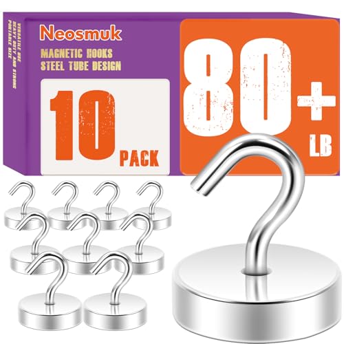 Neosmuk Magnetic Hooks, Cruise Ship Essentials, 80lb+ Heavy Duty Magnetic Hooks for Cruise Cabins, Refrigerator, Grill, Hanging, and Travel | Extra Strong Must-Haves Magnet Hook,Silver