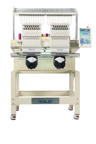 DOPERFE Double Head Computerized Commercial Embroidery Machine, 15 Needles 17.7x15.7 Inches Embroidery Area, Industrial Embroidery Machine for Hat for Cap Hat Graphic Embroidery