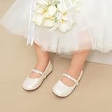 DREAM PAIRS Girls Dress Shoes - Mary Jane Casual Slip On Ballerina Flat, Ivory-t - 8 Toddler (Serena-100-inf)