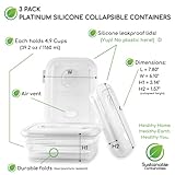 Premium Silicone Collapsible Food Storage Containers with Silicone Leakproof Lids, Platinum Food-Grade, BPA Free, LFGB Certified, Compact, Reusable Lunch Box, Microwave Safe, 4.9 Cups 3 Pk