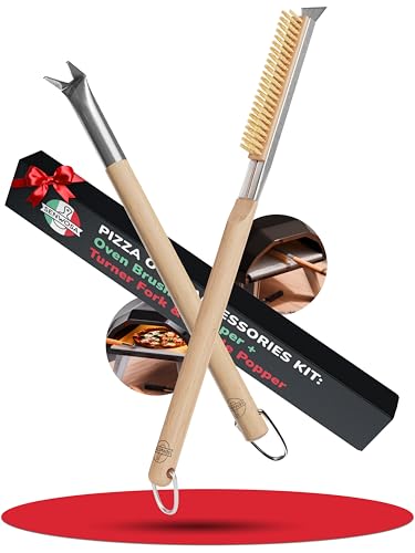 Senwosa Pizza Oven & Stone Brush with Scraper, Turning Fork & Bubble Popper Bundle - Essential Accessories & Tools for Any Pizza Oven