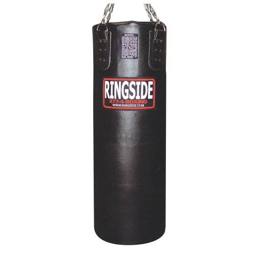 Ringside 100 lb. Leather Heavy Bag, Soft-filled Punching Bag for Boxing, MMA, Muay Thai, Kickboxing, Workout, Training, and More, Gym Equipment, Includes Heavy Bag Chain and Swivel, 14" x 42", Black