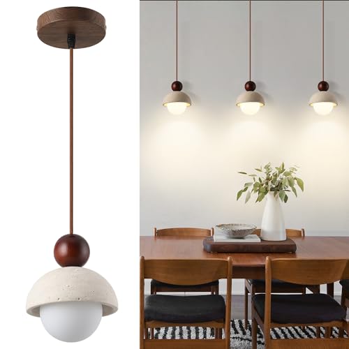 Fivemengo Natural Travertine Stone Pendant Light 5.9in Small Mini Wabi Sabi Japandi Japanese Nordic Hanging Lamp Pendant Lighting Fixture for Dining Room Bedroom Corner 3 Packs (Bulb Included)