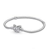 PANDORA Moments Butterfly Clasp Snake Chain Bracelet - Compatible Moments Charms - Sterling Silver & Cubic Zirconia Charm Bracelet for Women - 6.3" - With Gift Box