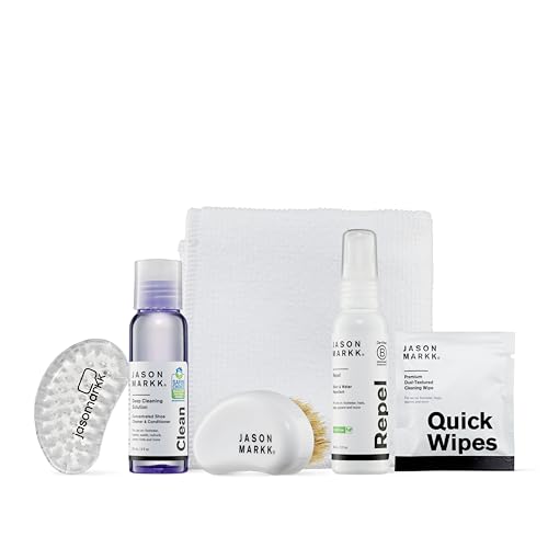 Jason Markk Starter Box, Shoe Cleaning Kit, 5-Piece Set, Deep Cleaning Solutions, Two Brushes, & Microfiber Towel, Sneaker Care, Ideal for Footwear, Safe on Leather, Suede, Nubuck, Cotton, Knits, 2oz