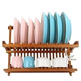 Utoplike Teak Dish Drainer Rack Collapsible 2 Tier Dish Rack Dish Drying Rack Foldable Plate Organizer Holder for Kitchen Compact