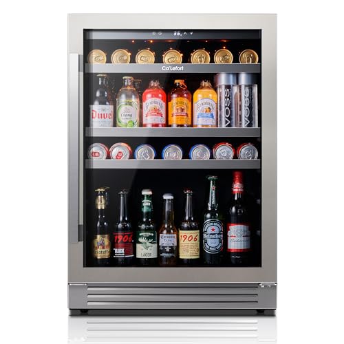 Ca'Lefort 24 Inch Beverage Refrigerator, 180 Can 34°F -54°F Beverage Fridge, Drink Fridge with Glass Door 3 LED Drink Fridge Built in or Freestanding, Perfect for Home/Kitchen(5.65 cu.ft)