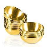 Amytalk 16 Pack 3.2inch Stainless Steel Sauce Dishes Mini Individual Saucers Bowl Round Seasoning Dishes Sushi Dipping Bowl Appetizer Plates, Golden