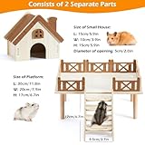 Wooden Hamster Platform and Dwarf Hamster House, Hamster Cage Platform With Climbing Ladder, Cute Syrian Hamster Hideout, Hamster Cage Accessories Platform for Putting Food Bowl, Hamster Gerbil Castle