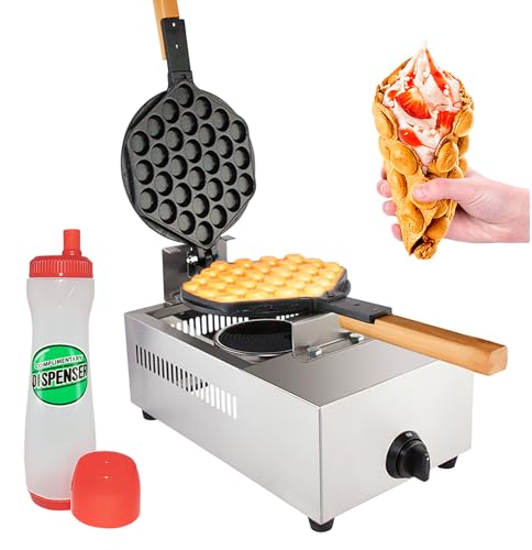 ALDKitchen Bubble Waffle Maker Machine | Professional Rotated Gas Type Egg Waffle iron | Stainless Steel | 1 Large Hexagon Shaped Waffle (GAS TYPE)