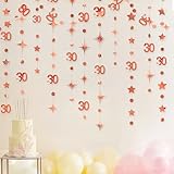 Rose Gold 30th Birthday Decorations Number 30 Circle Dot Twinkle Star Garland Metallic Hanging Streamer Bunting Banner Backdrop for Her Dirty 30 Year Old Birthday Thirty Anniversary Party Supplies