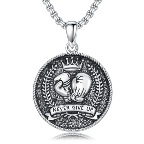 MEIDERBO Boxing Glove Necklace - 925 Sterling Silver Boxing Glove Pendant - Hip Hop Punk Jewelry - Gifts for Men & Women