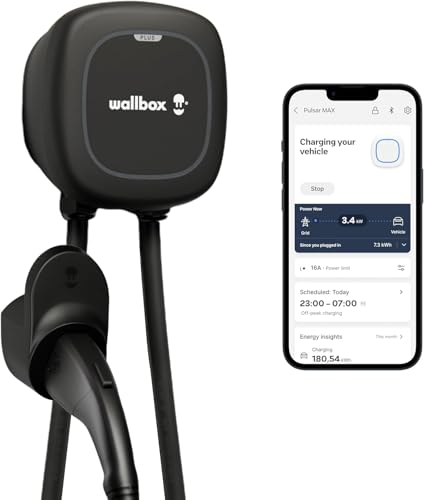 Wallbox Pulsar Plus Level 2 Smart EV 48 Amp Charger, WiFi, Bluetooth, Energy Star and UL Certified, 25ft Cable, Indoor & Outdoor EVSE, Hardwired, Assembled in USA. Authorized Dealer.