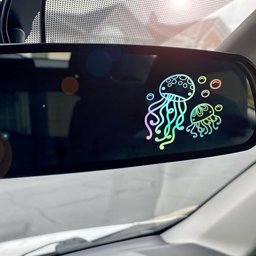 Jellyfish Color Rearview Mirror Decal Pack 3 Cute Animal Sticker Ocean Lover Water Bottle Window Decal Vinyl Waterproof 2 Inches Car Decals New Car Accessories for Girl Friend Coworker