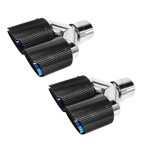 Vechkom 2.5"Inlet 3.5"Outlet Dual Exhaust Tip Y Style Carbon Fiber Car Exhaust Pipe Rear Tip 9.8" Length Universal for Vehicles with 2.5" O.D. (Glossy Blue Roasted) 2PCS