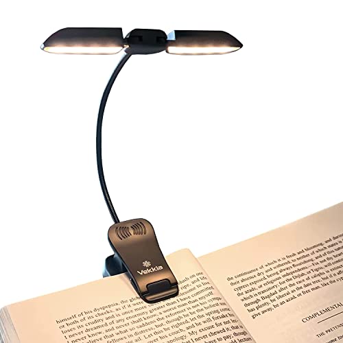 Vekkia 14 LED Rechargeable Book Light for Reading at Night, Eye-Care Reading Light for Books in Bed, 180° Adjustable, Clip on Lamp, 3 Color Temperatures, Lightweight, Present for Reader