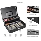 Cash Box with Money Tray and Key Lock, Large Metal Safe Money Box for Cash Register, Locking Money Saving Organizer Lock Box for Money Storage with 4 Keys 11.8"x9.45"x3.54"