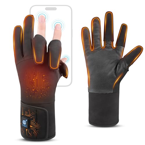 DINSVTA Heated Gloves for Women Men Rechargeable Waterproof,Finger Dexterity Electric Heating Fishing Gloves for Cold Weather Hunting Photography Cycling Driving Working Winter