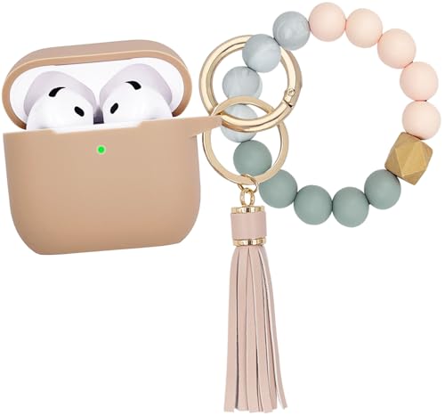 KOUJAON Compatible with AirPods 4 Case Cover, Soft Silicone Protective Cover with Bracelet Keychain, Compatible with Apple AirPods 4th Generation Wireless Earbuds (Milk Tea)