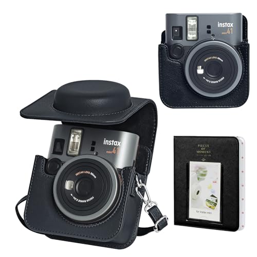 WOGOZAN Mini 41 Protective Case for Fujifilm Instax Mini 41 Instant Camera, Retro PU Leather Mini 41 Camera Case with 64 Mini Photo Album and Adjustable Shoulder Strap (No Camera) - Black